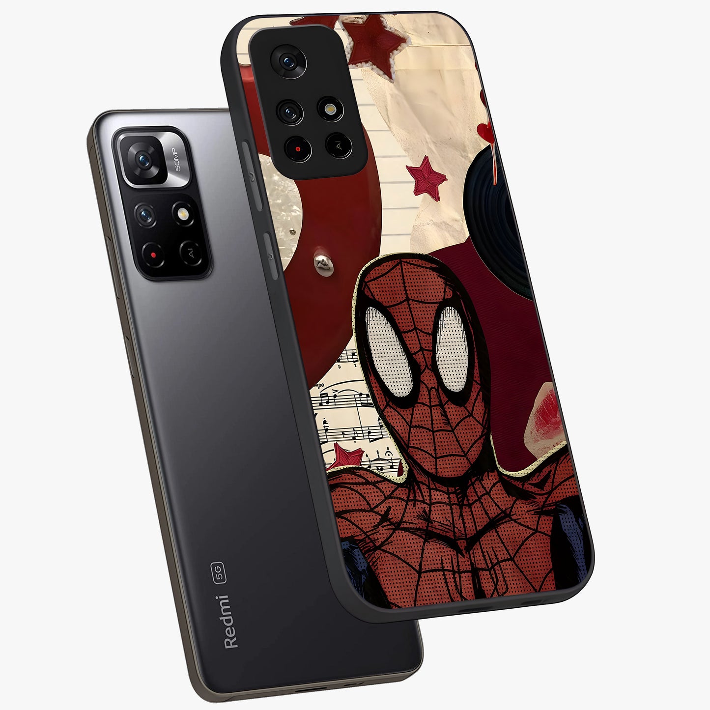 Web Warrior Vibes Glass Case displayed in angled mockup highlighting dynamic web design with comic style aesthetic.