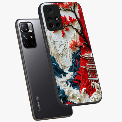 Whispers Of Sakura Waves Glass Case displayed in angled mockup highlighting flowing sakura design with soft floral aesthetic.