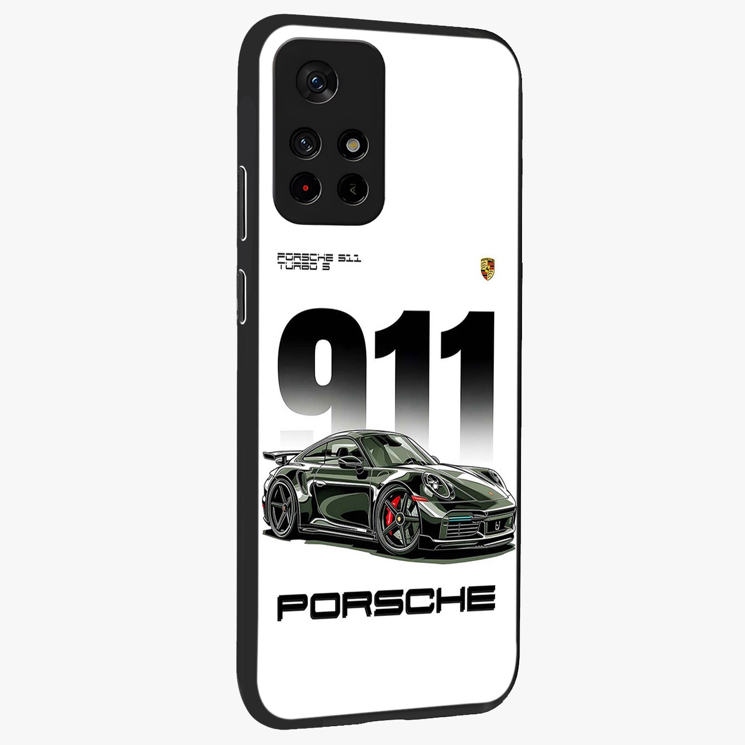 911 Turbo Dominance Glass Case displayed in premium angled mockup highlighting sporty car illustration and sleek glass surface.