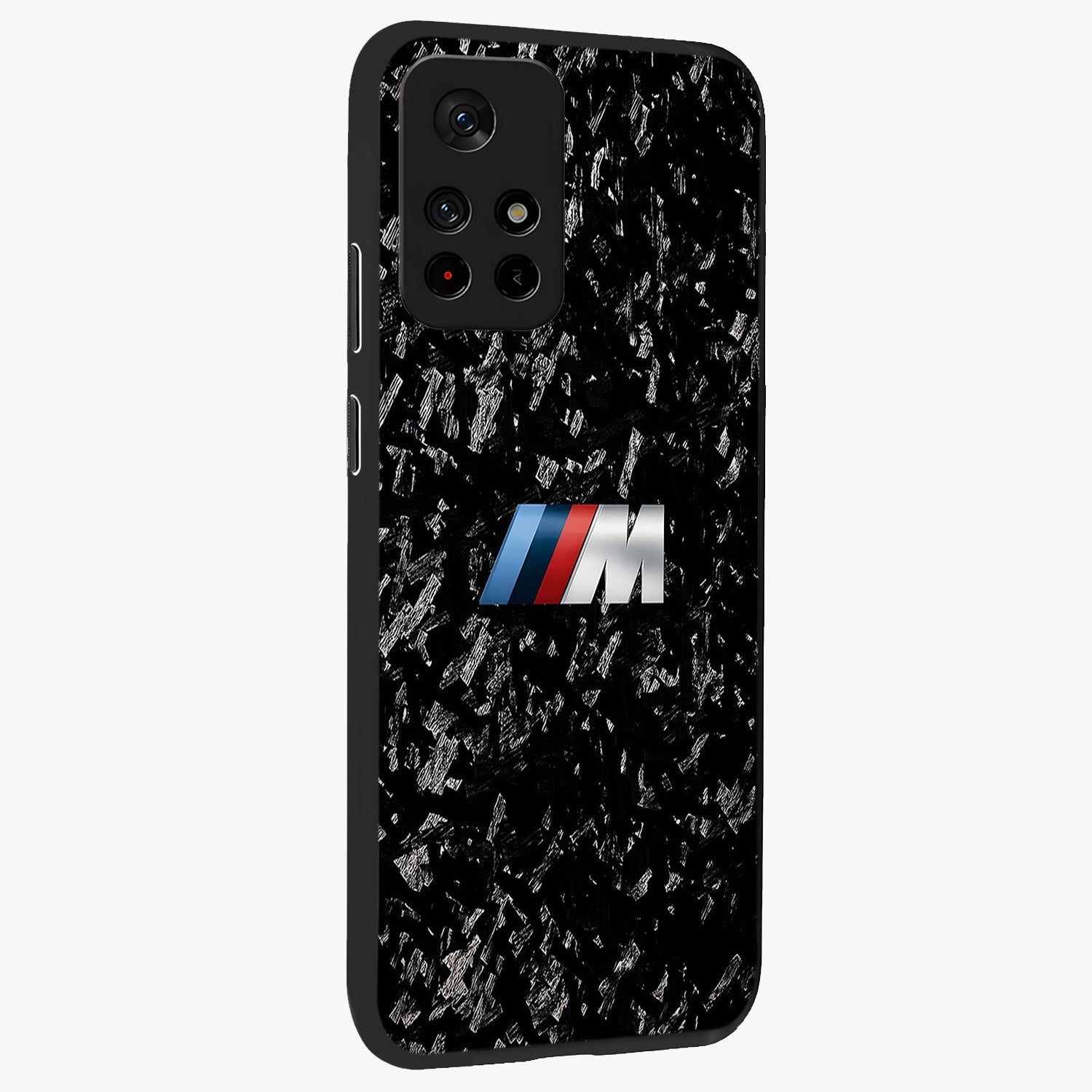 Carbon Speed Mark Glass Case displayed in angled mockup highlighting racing inspired carbon design and sleek aesthetic style.