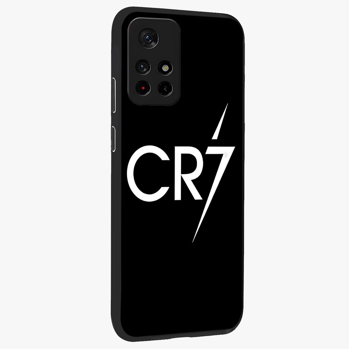 Cr7 Elite Strike Glass Case upright view showcasing energetic football inspired design with modern sports aesthetic.