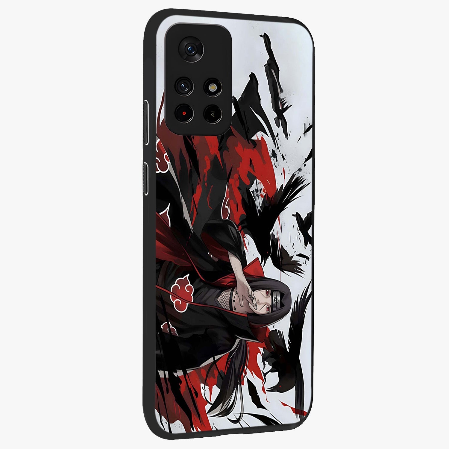 Crimson Crow Illusion Glass Case upright view showcasing striking crow illusion artwork with intense crimson theme.