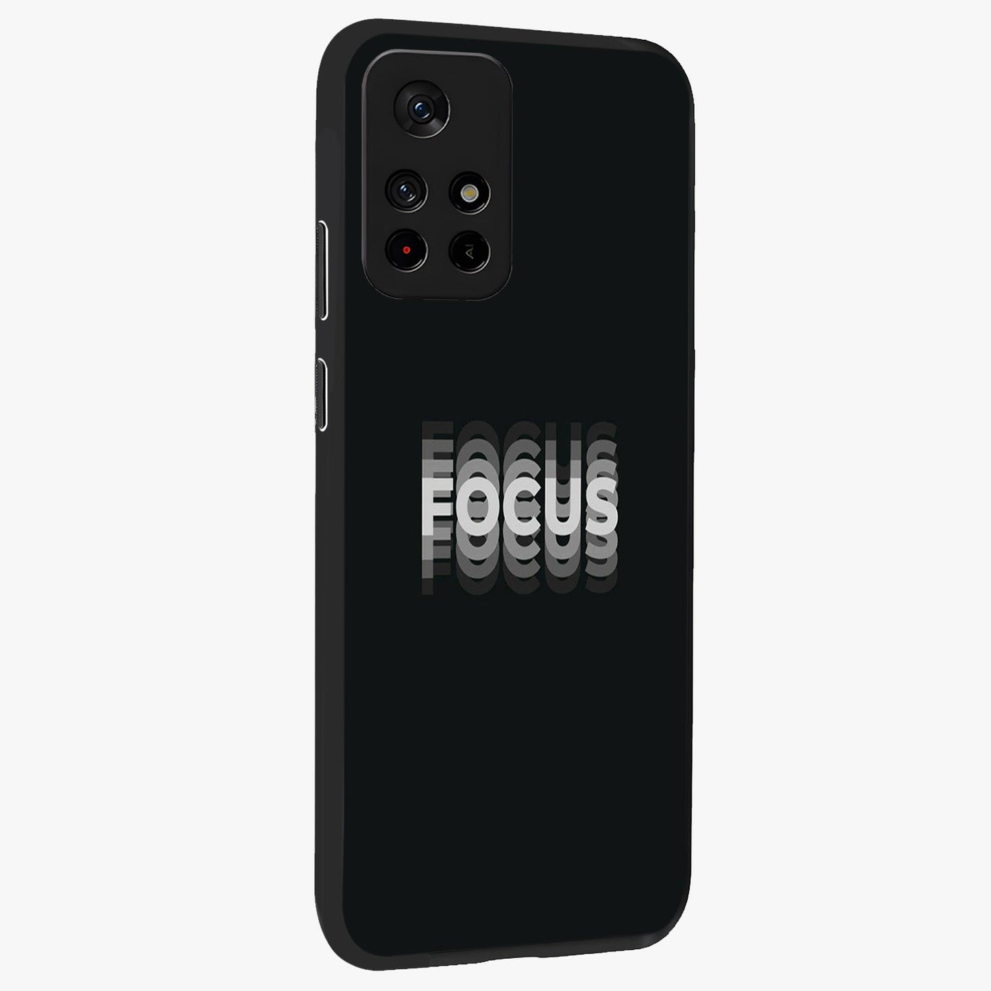 Focus Mode On Glass Case displayed in angled mockup highlighting clean minimal text artwork with modern aesthetic style.