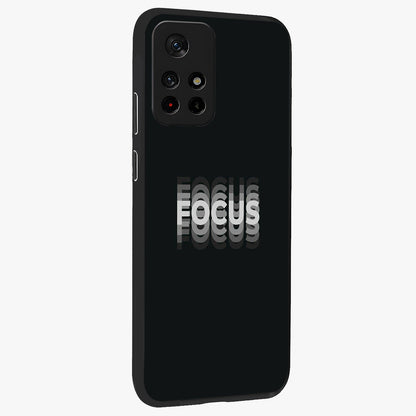 Focus Mode On Glass Case upright view showcasing strong typography statement with sleek motivational theme.