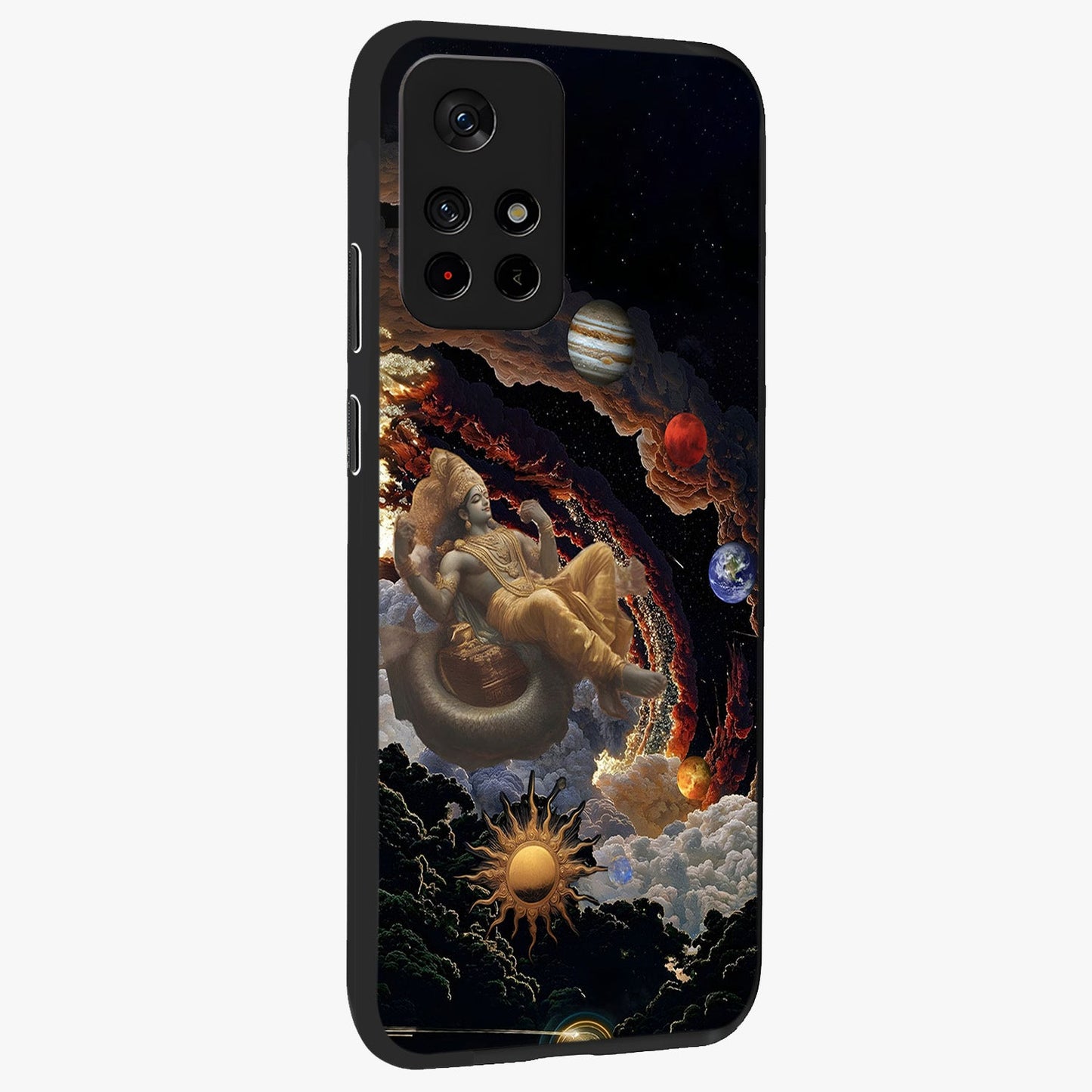 Galactic Divine God Glass Case displayed in angled mockup highlighting powerful celestial deity illustration with galactic aesthetic.
