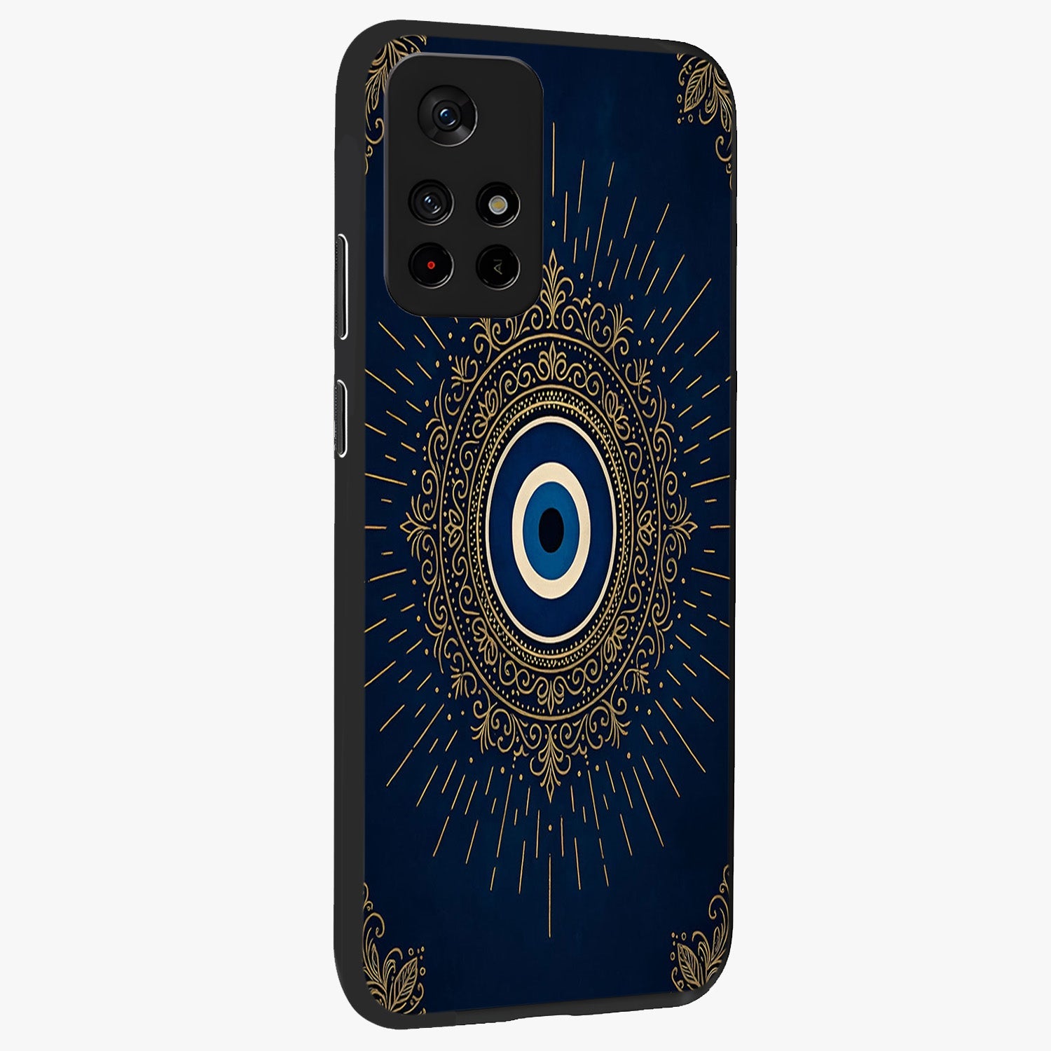 Golden Celestial Charm Glass Case displayed in angled mockup highlighting sparkling cosmic charm design with celestial aesthetic.
