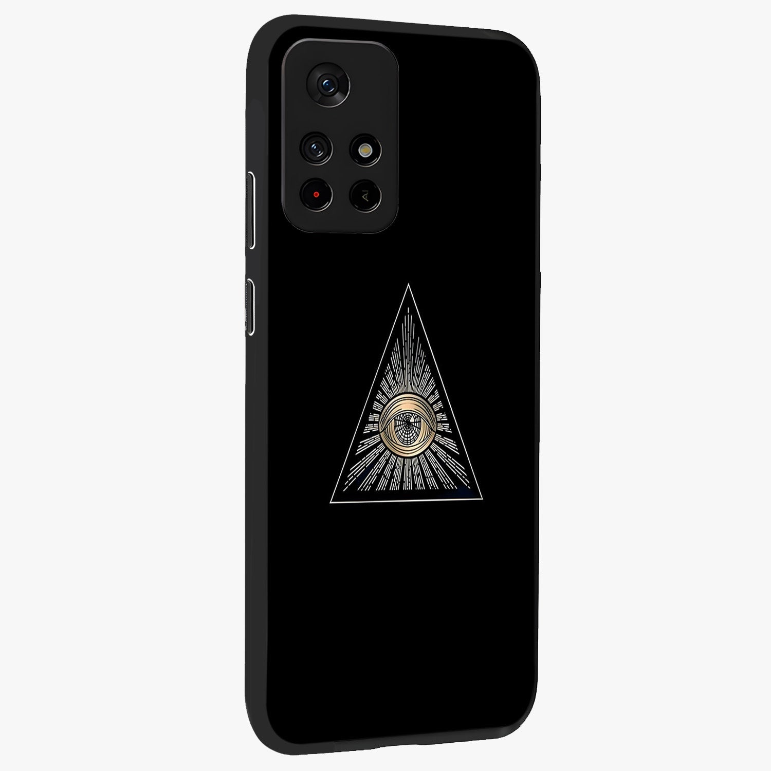 Illuminati Evil Glass Case displayed in angled mockup highlighting dark occult inspired design with bold aesthetic style.