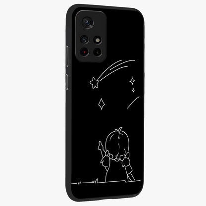 Line Art Girl With Shooting Stars Glass Case upright view showcasing delicate shooting stars artwork with minimal artistic theme.