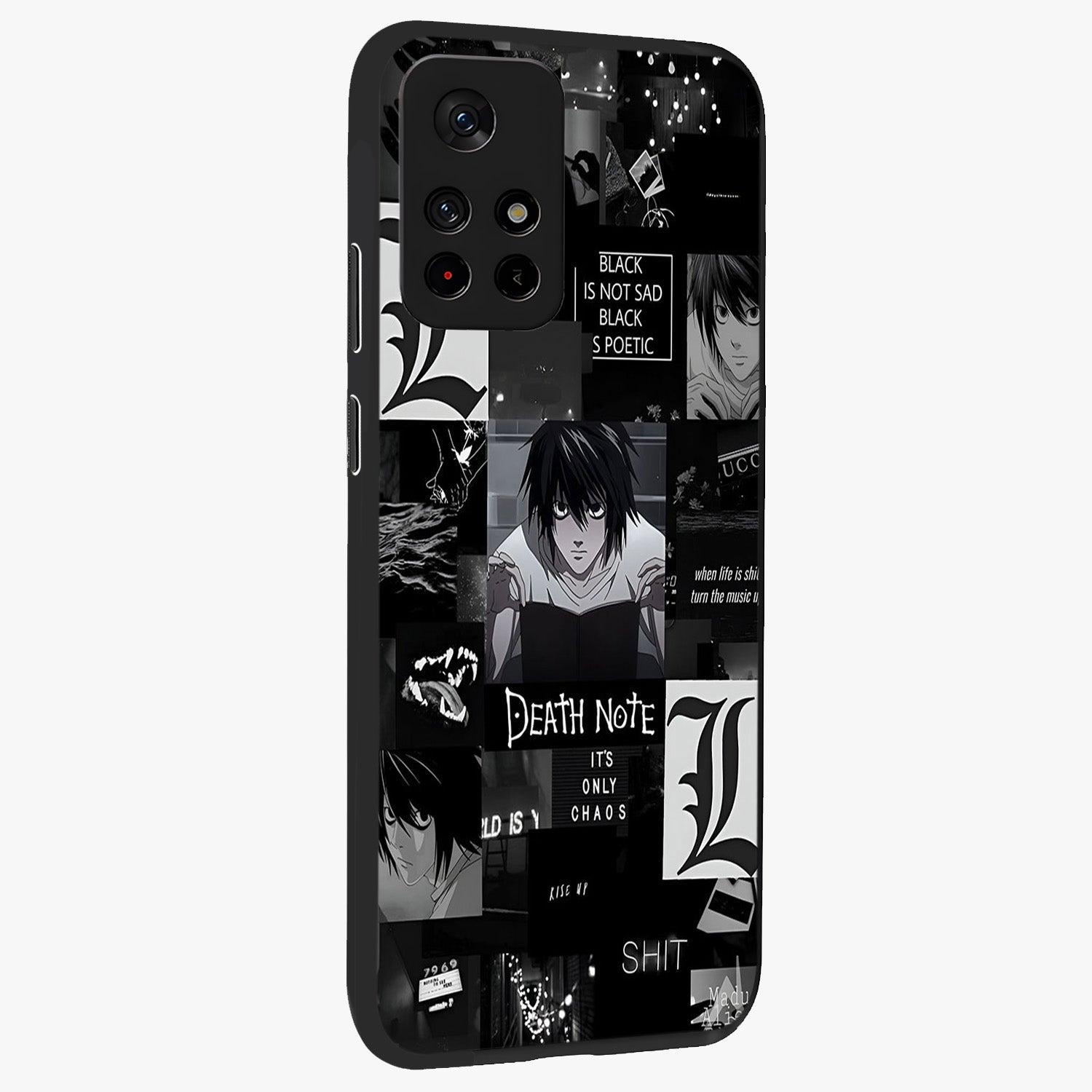 Midnight Chaos Mind Glass Case upright view showcasing expressive abstract artwork with bold dark theme.