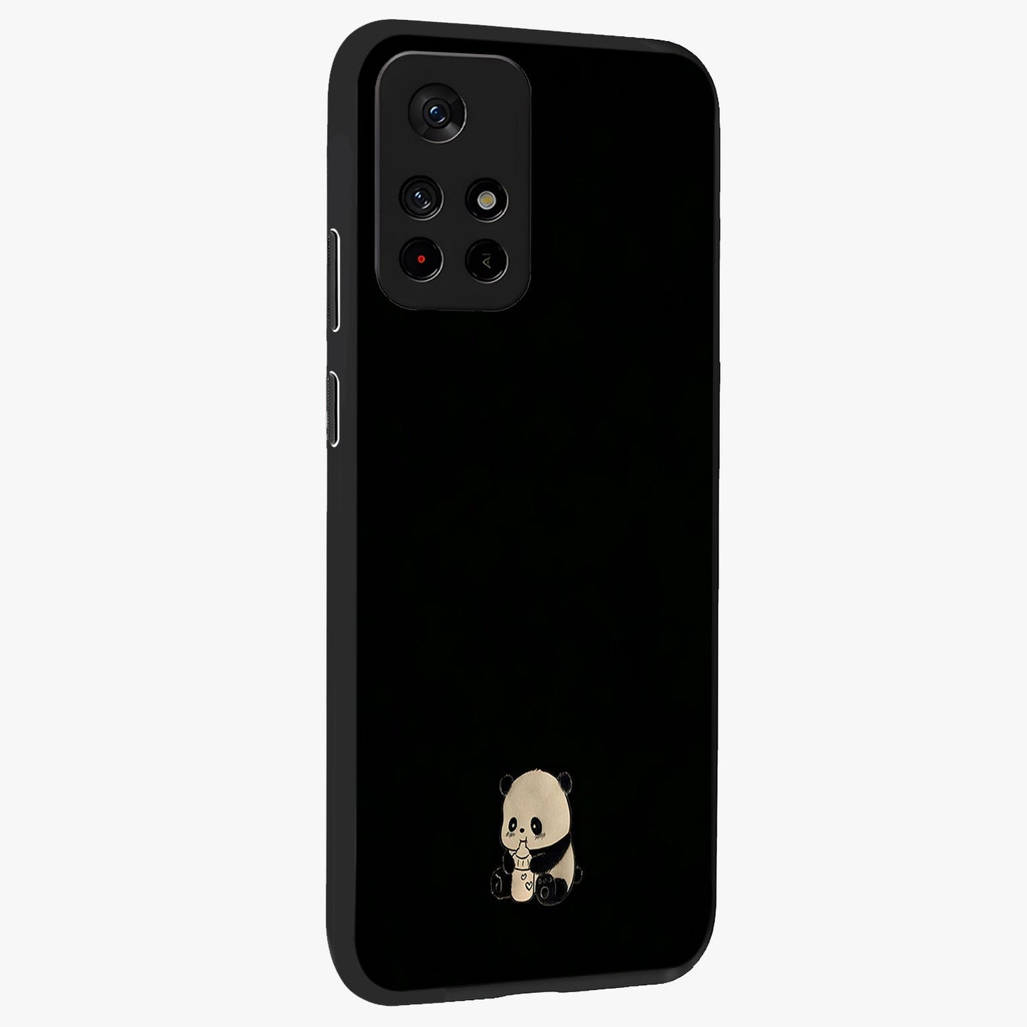 Midnight Panda Love Glass Case upright view showcasing charming panda artwork with playful romantic theme.