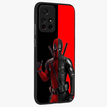 Red & Black Deadpool Theme Glass Case upright view showcasing energetic comic themed artwork with striking red and black design.