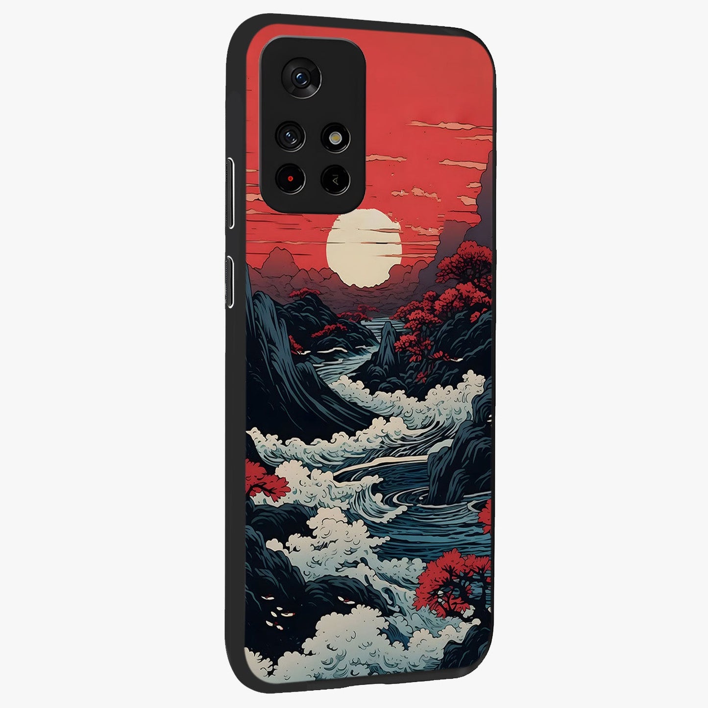 Red Sunset Scenery Glass Case displayed in angled mockup highlighting glowing sunset sky design with scenic aesthetic.