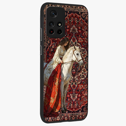 Royal Rider Tapestry Glass Case upright view showcasing detailed rider artwork with classic tapestry theme.