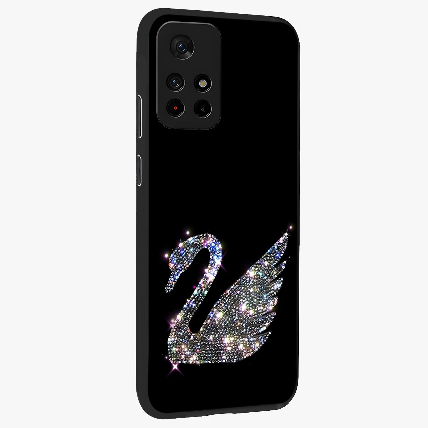 Starlit Swan Grace Glass Case upright view showcasing beautiful swan artwork with peaceful night themed design.