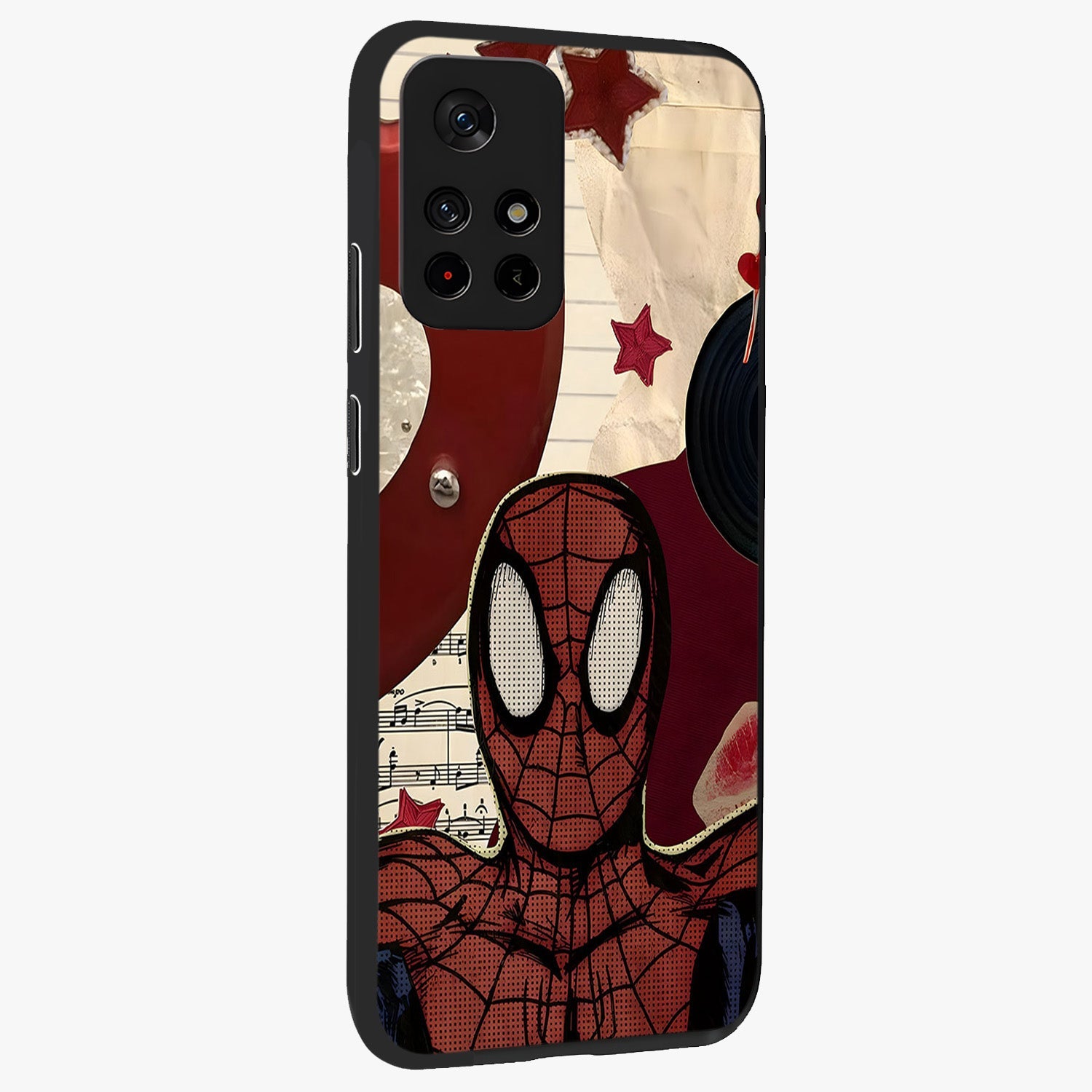 Web Warrior Vibes Glass Case displayed in angled mockup highlighting dynamic web design with comic style aesthetic.