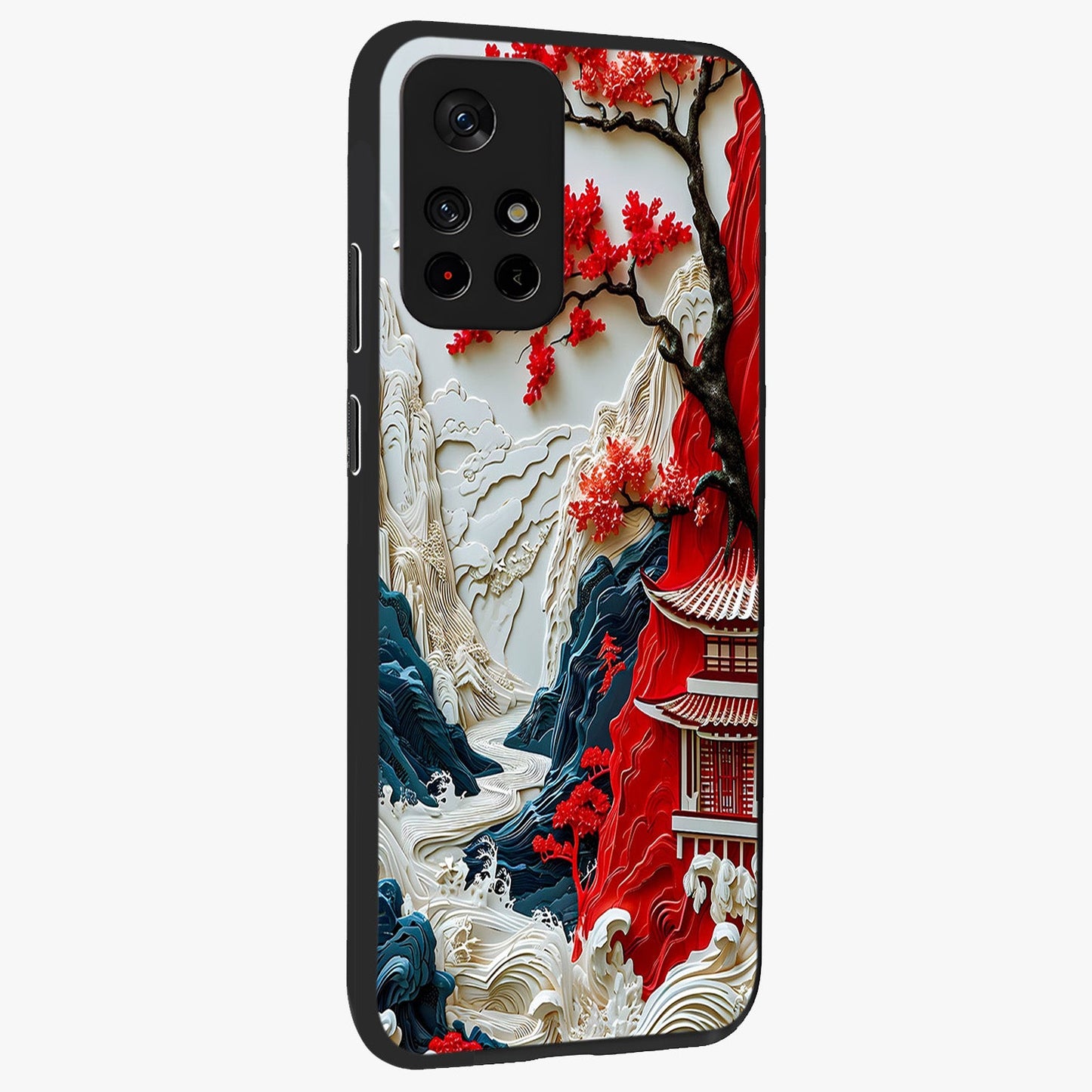 Whispers Of Sakura Waves Glass Case upright view showcasing delicate cherry blossom artwork with elegant nature theme.
