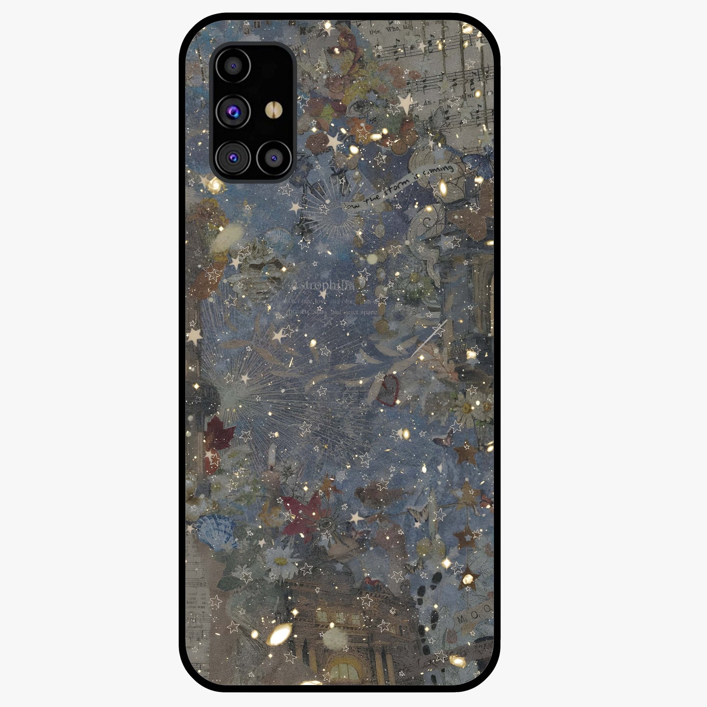 Aesthetic Astrolophia Glass Case showing flat back view with dreamy aesthetic design and glossy glass finish.