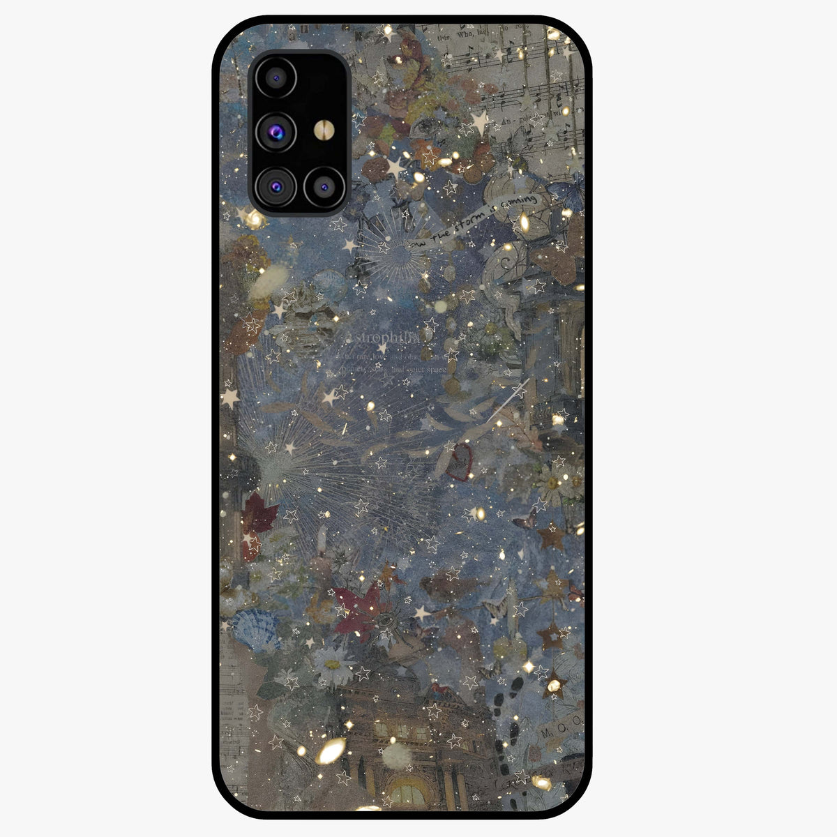 Aesthetic Astrolophia Glass Case showing flat back view with dreamy aesthetic design and glossy glass finish.