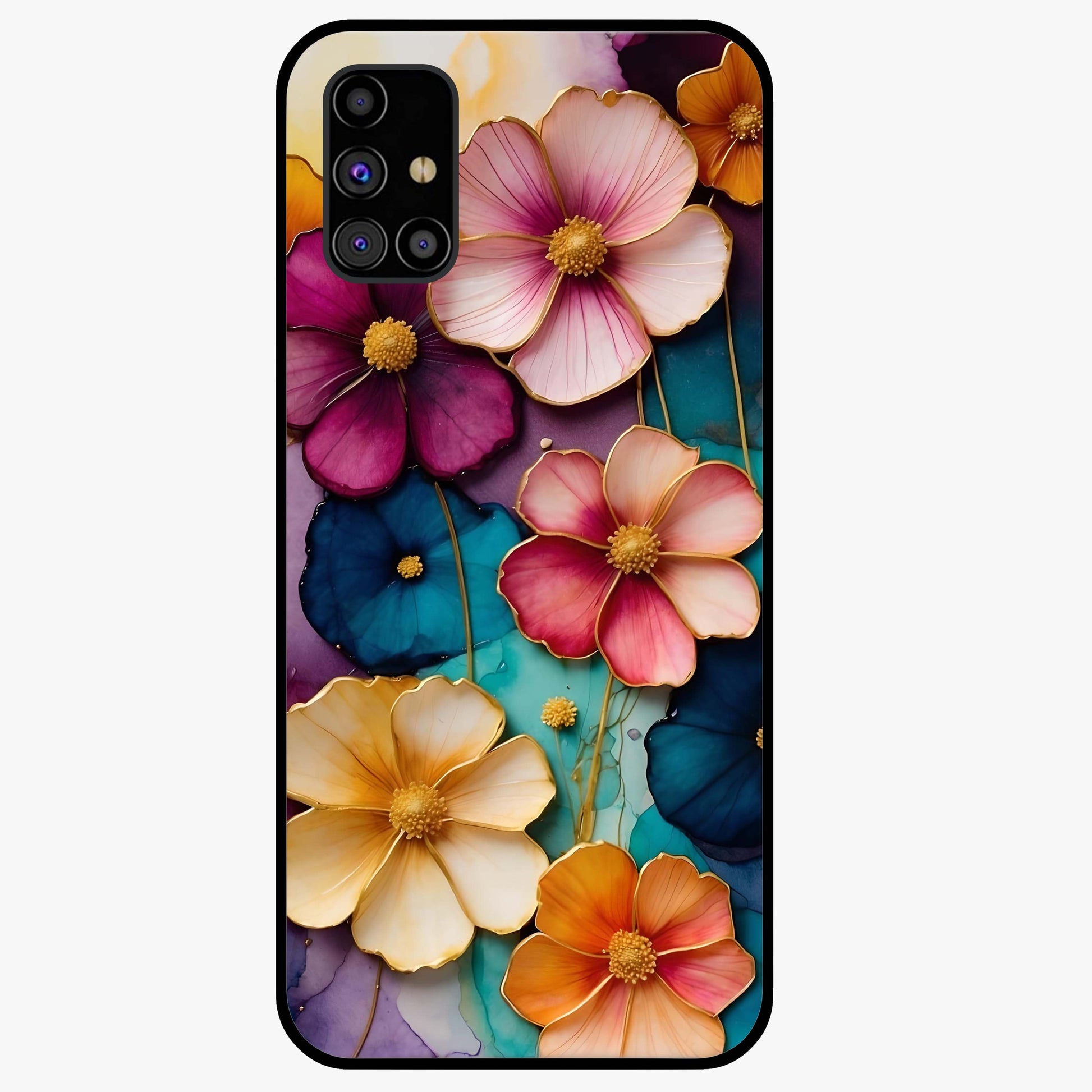 Artlyn Grace Flower Pattern Glass Case showing flat back view with elegant floral pattern artwork and glossy glass finish.