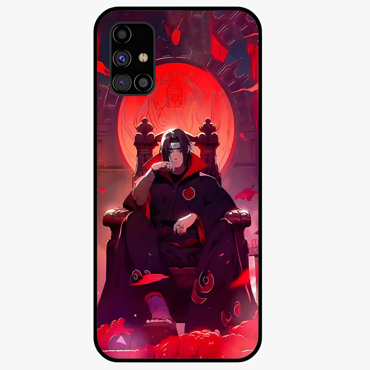 Blood Moon Sovereign Glass Case showing flat back view with mystical blood moon artwork and glossy glass finish.