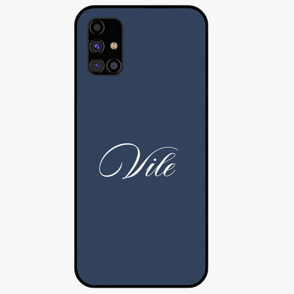 Blue Background Personalized Custom Name Glass Case showing flat back view with minimal blue background and custom name design.