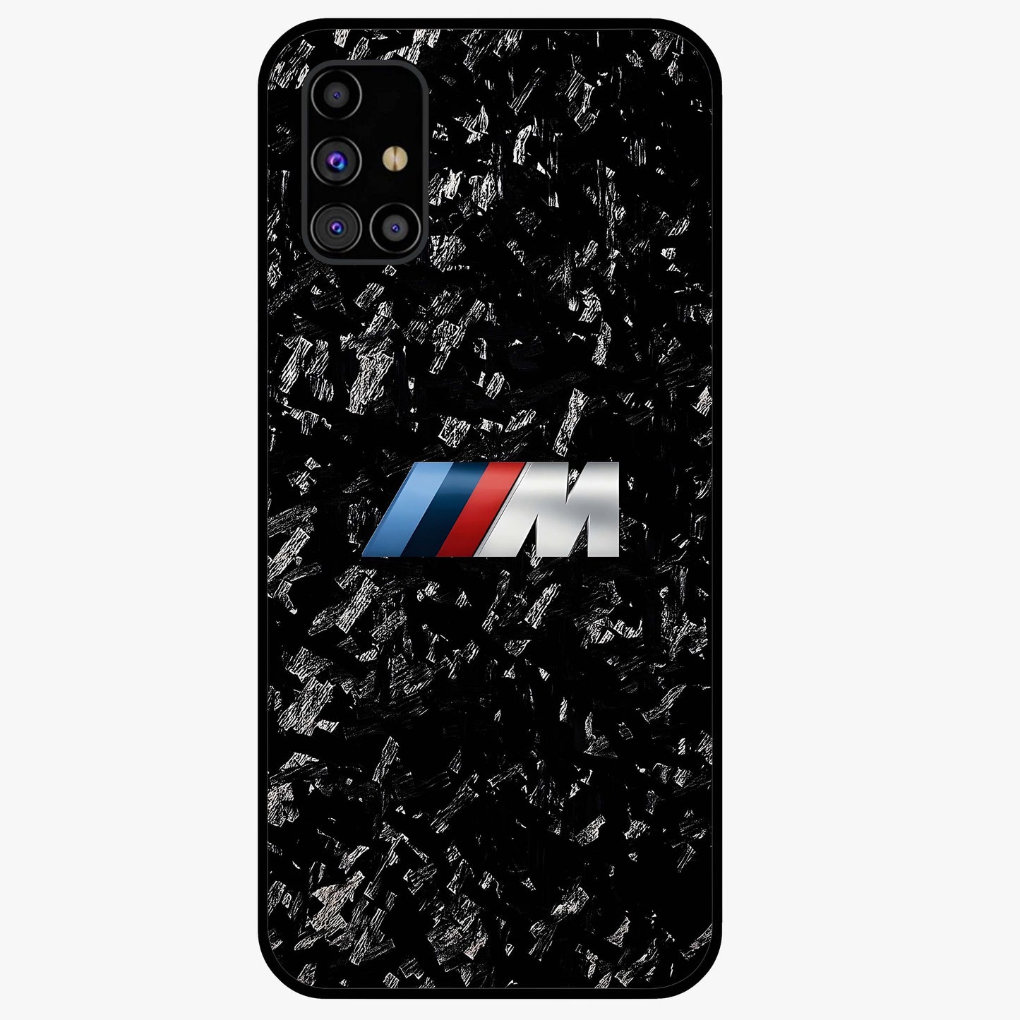 Carbon Speed Mark Glass Case showing flat back view with sporty carbon pattern artwork and glossy glass finish.