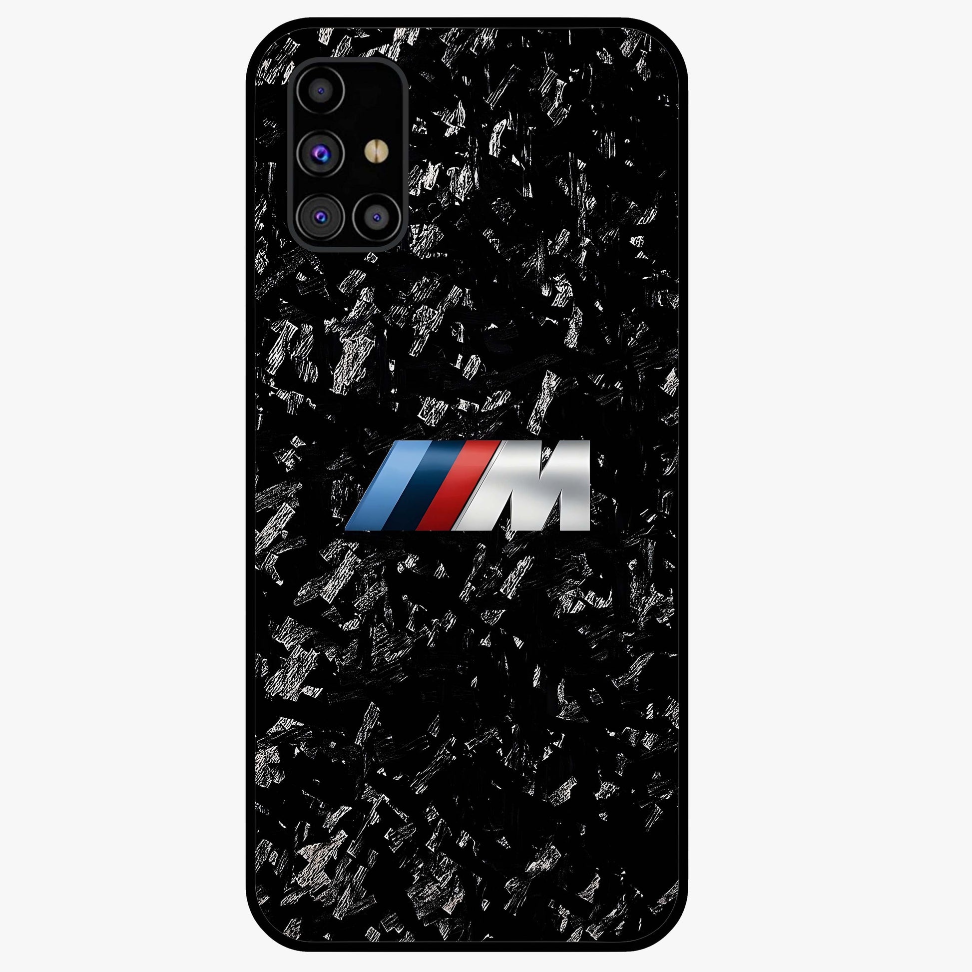 Carbon Speed Mark Glass Case showing flat back view with sporty carbon pattern artwork and glossy glass finish.