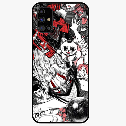 Crimson Chaos Panel Glass Case showing flat back view with bold crimson abstract artwork and glossy glass finish.