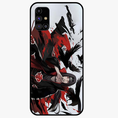 Crimson Crow Illusion Glass Case showing flat back view with artistic crow illusion artwork and glossy glass finish.