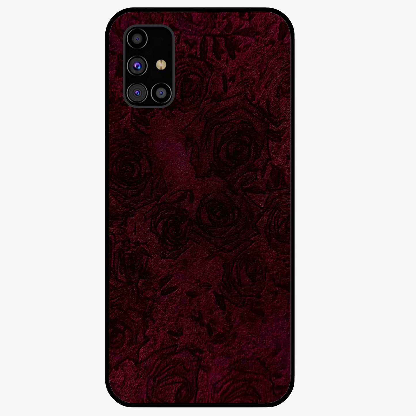 Crimson Fade Flow Glass Case showing flat back view with flowing crimson gradient artwork and glossy glass finish.