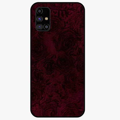 Crimson Fade Flow Glass Case showing flat back view with flowing crimson gradient artwork and glossy glass finish.