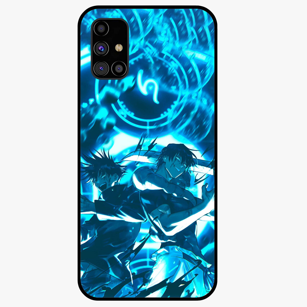 Cursed Energy Clash Glass Case showing flat back view with intense cursed energy artwork and glossy glass finish.
