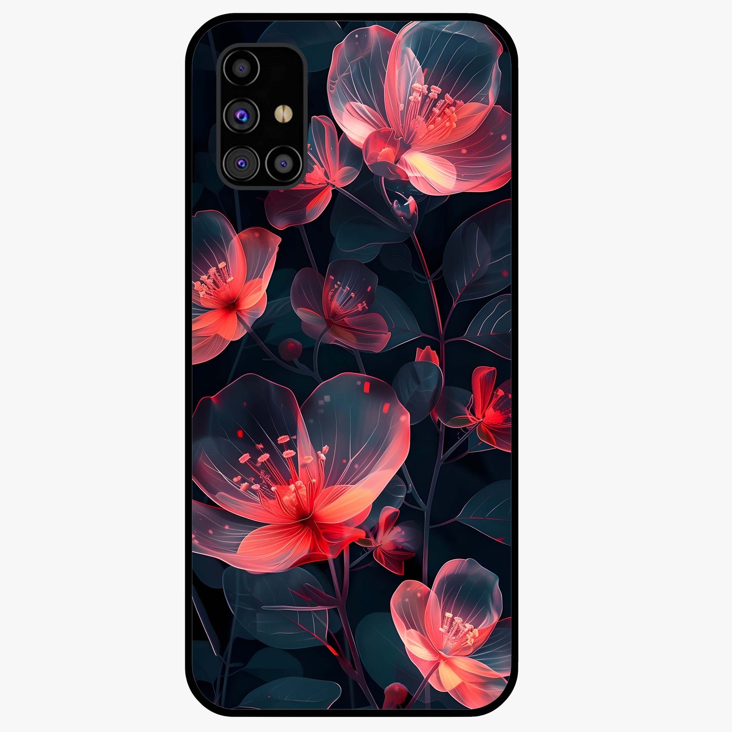 Dark Shade of Flower Glass Case showing flat back view with elegant dark floral artwork and glossy glass finish.