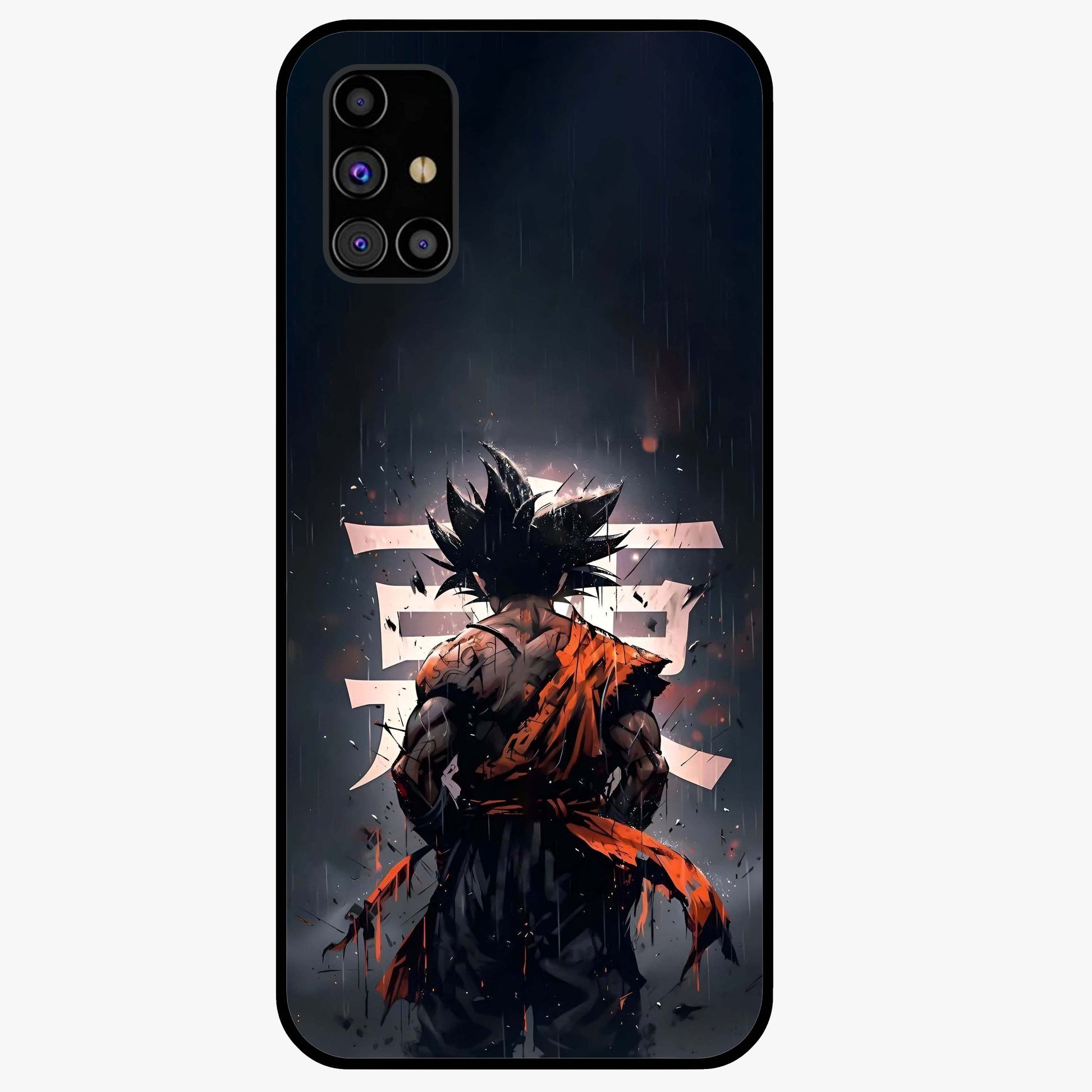 Dark Warrior In Rain Glass Case showing flat back view with warrior artwork in rainy atmosphere and glossy glass finish.