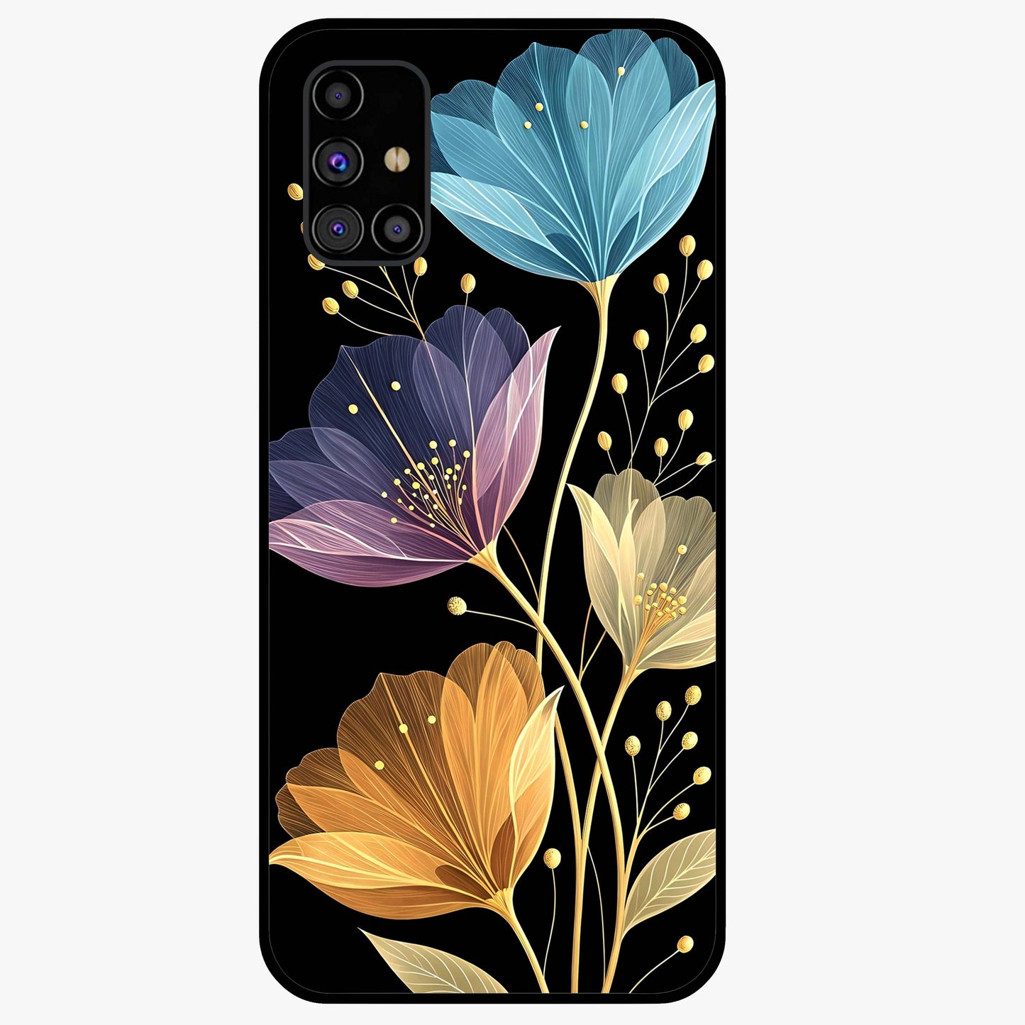 Delicate Multicolor Flowers Glass Case showing flat back view with vibrant floral artwork and glossy glass finish.