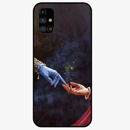 Divine Touch Eternal Glass Case showing flat back view with spiritual themed artwork and glossy glass finish.