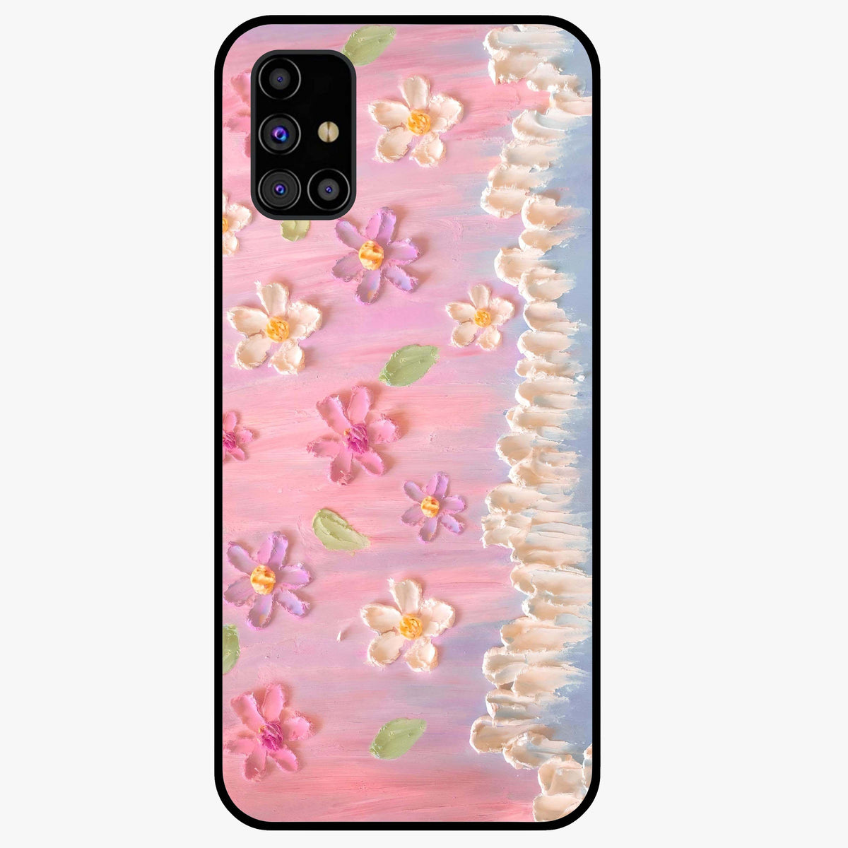 Dreamy Painted Garden Glass Case showing flat back view with artistic painted floral garden artwork and glossy glass finish.