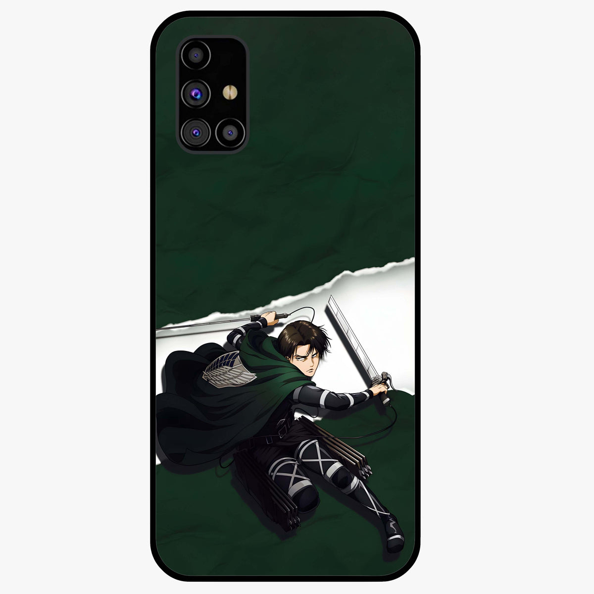 Emerald War Vanguard Glass Case showing flat back view with powerful warrior themed artwork and glossy glass finish.