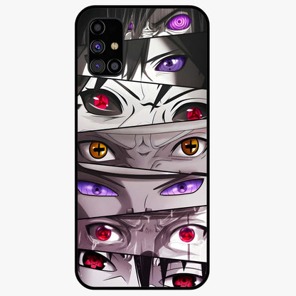 Eyes of Destiny Glass Case showing flat back view with striking eye themed artwork and glossy glass finish.