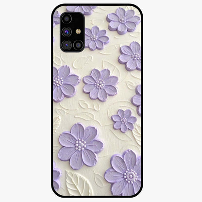 Floral Wall Art With Purple Flowers Glass Case showing flat back view with purple flower artwork and glossy glass finish.