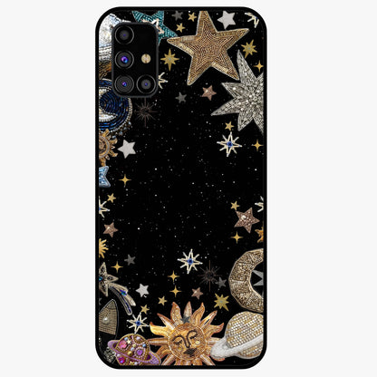Galactic Jewel Stars Glass Case showing flat back view with sparkling star jewel artwork and glossy glass finish.