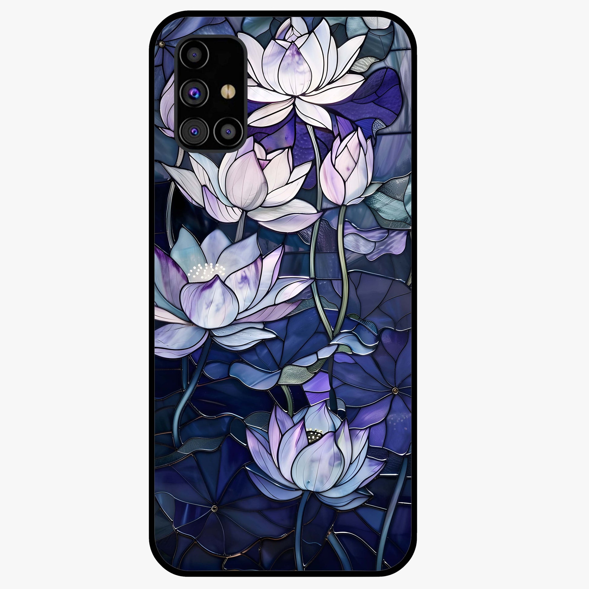 Gloss Petal Rush Glass Case showing flat back view with glossy flower petal artwork and smooth glass finish.