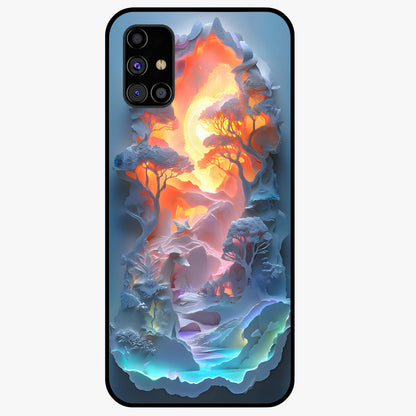 Glow Forest Portal Glass Case showing flat back view with glowing forest portal artwork and glossy glass finish.