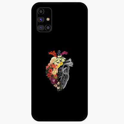 Heart With Flowers Glass Case showing flat back view with heart shaped floral artwork and glossy glass finish.