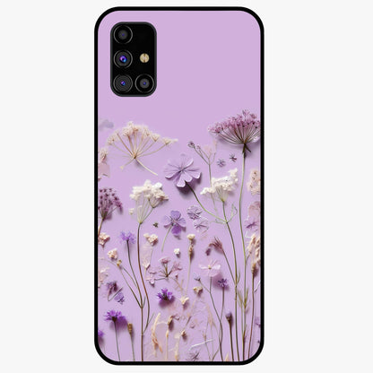 Lavender Blossom Dream Glass Case showing flat back view with soft lavender floral artwork and glossy glass finish.