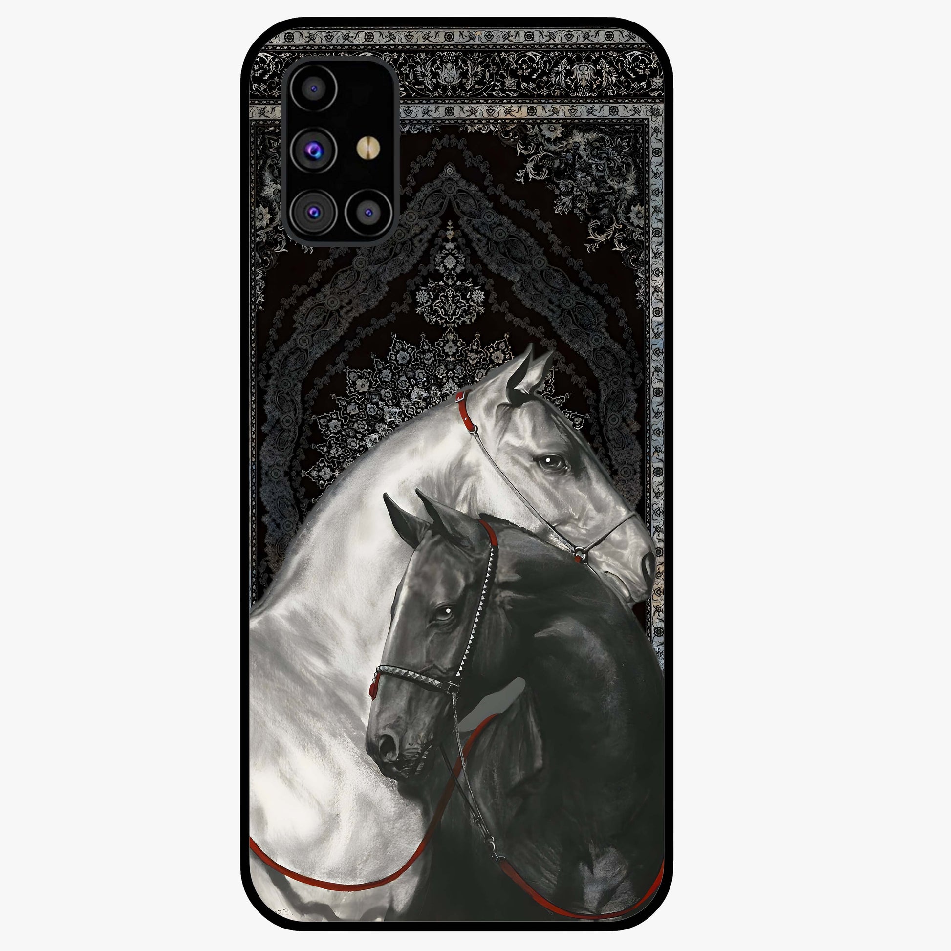 Majestic Ride Legacy Glass Case showing flat back view with powerful automotive inspired artwork and glossy glass finish.