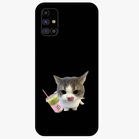 Matcha Cat Style Glass Case showing flat back view with cute matcha themed cat artwork and glossy glass finish.