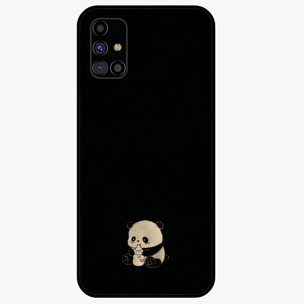 Midnight Panda Love Glass Case showing flat back view with cute panda themed artwork and glossy glass finish.