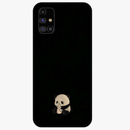 Midnight Panda Love Glass Case showing flat back view with cute panda themed artwork and glossy glass finish.