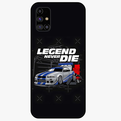 Midnight Racing Legacy Glass Case showing flat back view with sleek racing inspired artwork and glossy glass finish.